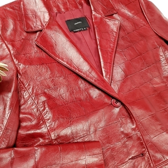 New Identify Red Genuine Leather Embossed Jacket  Sz 8 - Picture 7 of 15